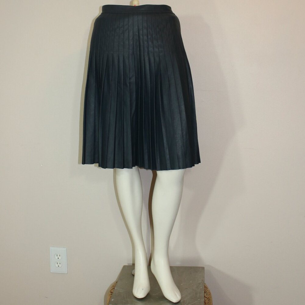 Rebecca Taylor pleated lined midi knee  skirt faux leather side zip size 4